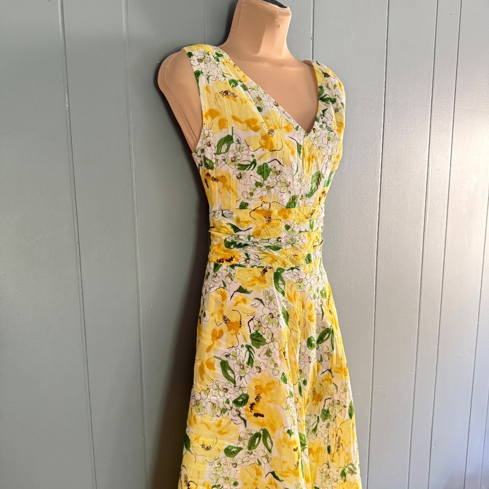 Y2K Watercolor Floral Garden Girl Dress 10 Yellow Cotton Lined Summer Wedding - Picture 8 of 9